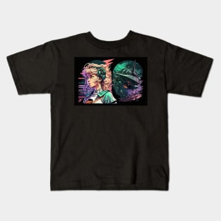 Futuristic Tech Cyberpunk Anime Girl Robot Kids T-Shirt